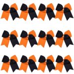 8“ 2 Colors Jumbo Cheerleader Bows Ponytail Holder Cheerleading Bows Hair 12 Pcs (Orange/Black)
