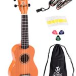 Alida Hawaiian Ukelele Playable Orange Color Soprano Ukulele Bundle with a Ukulele Bag, a Ukulele Strap, a set Spare Ukulele Strings and 3pcs Ukulele Picks