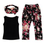 kaifongfu Baby Clothes Set, Girls Sleeveless Shirt/Tops + Floral Pants + Hair Band Set Clothes (100(3T), Red)