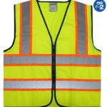 GripGlo Reflective Safety Vest, Bright Neon Color with 2 Inch Reflective Strips – Orange Trim – Zipper Front, Medium