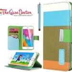 TCD for Apple iPhone 6 6S [4.7 inch device ONLY] Colorful Stylish Case [BLUE GREEN ORANGE] Color Block Pu Leather Wallet Credit Card Slots [FREE SCREEN PROTECTOR AND STYLUS PEN]