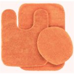 3PC BATHROOM SET RUG CONTOUR MAT TOILET LID COVER PLAIN SOLID COLOR BATHMATS (ORANGE)