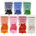 Chefmaster by U.S. Cake Supply 7 Color Cookie Icing Set – Pack of All 7 Colors in 7 Ounce Ready To Use Decorating Pouches – Black, White, Red, Blue, Green, Orange, Pink