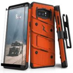Samsung Galaxy Note 8 Case, Zizo [Bolt Series] FREE [Curved Full Glass Screen Protector]Kickstand[12 ft. Military Grade Drop Tested]Holster Note 8 Orange/Black