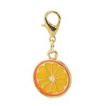 14K Yellow Gold Flashed Orange Fruit Charm Color Enameled