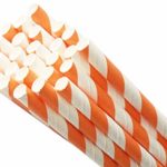 Biodegradable Environmentally Friendly Plant Based Paper Straws for Drinking, Parties, Birthdays and Decorations. 8 Different Rainbow Stripe Colors – 50 Pack (Orange)