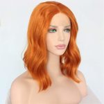 QD-Udreamy Short Orange Color Water Wave Heat resistant Synthetic Lace Front Wigs for Daily Makeup