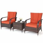 TANGKULA 3 Piece Patio Furniture Set Wicker Rattan Outdoor Patio Conversation Set with 2 Cushioned Chairs & End Table Backyard Garden Lawn Chat Set Chill Time Modern Outdoor Furniture (Orange)