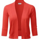 LALABEE Women’s Classic 3/4 Sleeve Open Front Cropped Bolero Cardigan-Orange-S