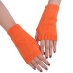 Fheaven Women Girl Knitted Arm Fingerless Warm Winter Gloves Soft Warm Mitten Solid Color Mitten Gloves (Orange)
