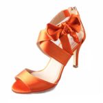 Creativesugar Women’s Orange Bow Sandals Satin Dress Shoes Bridal Wedding Heels, Party Show Shoes