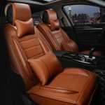 ANKIV Orange FULL SET Universal Fit 5 Seats Car Surrounded Solid Color Waterproof Leather Car Seat Covers Protector Adjustable Removable Auto Seat Cushions with 2 Waist Pillows 2 Headrest Pillows