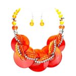 Chic POP Color Statement Orange Shell Braid Stand Silver Beads Necklace Earrings Set Jewelry