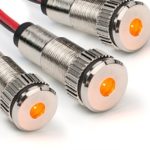 3 Pack of PLUG-N-PLAY Instrument Cluster LED Indicator Light Dash Bulbs. Aluminum Pilot Lights. Color Acrylic Lens. Flush Panel Mount 5/16″ 8mm 12V for Speedometer Odometer (Silver Bezel, Amber LED)