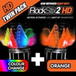 ROCKSTIX 2 HD ORANGE, BRIGHT LED LIGHT UP DRUMSTICKS, with fade effect, Set your gig on fire! (ORANGE and COLOR CHANGE TWIN PACK)
