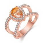 Uloveido Rose Gold Color Yellow CZ Stone Rings 2 Row Hollow Jewelry for Women Y120