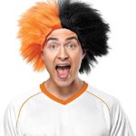 Crazy Sports Fan Wig color Orange & Black – Fun Spiky Giants Tigers Cowboys Beavers Bengals Team Troll Style Synthetic