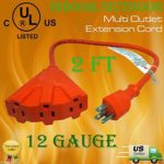 WennoW Orange Color 2 ft 12 Gauge Indoor/Outdoor Multi Outlet Extension Cord