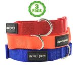 Bemix Pets Dog Collar, Set of 3, Perfect Gift, Classic, Solid, Nylon Dog Collar, Colors: Orange, Blue, Red, Dog Collar For Small Dogs