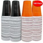 THE TWIDDLERS 100 Large Halloween Themed Plastic Cups – 50 Orange & 50 Black – Perfect for Beer Pong – House Parties – BBQ’s Etc