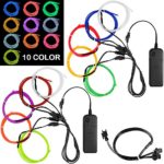 DanziX 10 Pack 3ft Portable EL Wire, Neon Light for Halloween Christmas Party Decoration Home Improvement – 10 Colors