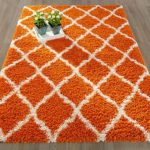 Ottomanson Ultimate Shaggy Collection Orange Moroccan Trellis Design Shag Rug (5’0″ X 7’0″) Contemporary Bedroom Soft Shaggy Area Rug Kids Rugs