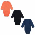 OPAWO Unisex Baby 3-Pack Long Sleeve Bodysuits Neutral Color Lap Shoulder Romper 0-24 Months (6-9 Months, Orange/Black/Navy)