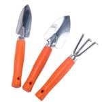 Kids Garden Tools Set, Trowel, Rake and Spade Sets, 3 Pieces, Mini Metal Gardening Tools Sets for Kids, Bonsai Tools, Orange