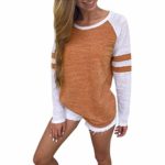 Baseball Clothing for Women,Ladies Long Sleeve Splice Color Blouse Patchwork Tops T Shirt (Orange -1, 3XL)