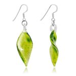 925 Sterling Silver Hand Blown Venetian Murano Glass Leaf Long Dangle Long Earrings