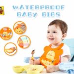 UNCLEWU Waterproof Silicone Bib Easy Clean /Babies or Toddlers Bib/Catch food pocket bibs/Easy Roll up ( Oranges Color)