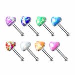 Amelia Fashion 20 Gauge Opal Glitter Heart Nose Bone Stud 316L Surgical Steel (Choose Color)