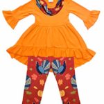 Toddler Little Girls Thanksgiving Fall Pumpkin Tunic Legging Scarf Set Orange Burgundy 5T/L