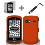 (3 Items Combo : Case – Screen Protector Film – Stylus Pen) Rubberized Solid Orange Color Snap on Hard Case Skin Cover Faceplate for LG Rumor Reflex VN272/LN272 (Sprint/Boost)