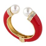 KAYMEN FASHION JEWELLERY Double Imitation Pearls Enamel Cuff Bracelet Bangle for Women The Diameter 2.28
