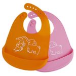 Waterproof Silicone Baby Bibs, EMORCO Soft Food Catcher Bibs for Boys Girls feeding, Infants Toddlers Bid Adjustable Comfortable Dry Easy Clean Set of 2 Colors (Orange, Pink)
