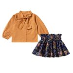 YOHA Baby Girls Soft Long Sleeve Ruffle Top Blouse Skirt Blouse Skirt Set Pumpkin,110