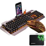 LexonElec@ Technology Keyboard Mouse Combo Gamer Wired Orange Yellow LED Backlit Metal Pro Gaming Keyboard + 2400DPI 6 Buttons Mouse + Mouse Pad for Laptop PC (Black & Yellow Backlit Pattern Mouse)