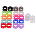 Qmcandy 24pcs Mixed Colors Thin Silicone Ear Piercing Tunnels Gauge from 8g to 1″(3mm-25mm)