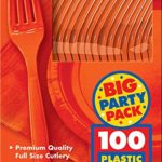 Amscan Big Party Pack 100 Count Mid Weight Plastic Forks, Orange