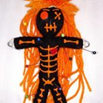 Halloween Voodoo Doll Black Base Orange Bones Skeleton with 7 Pins Instructions Color Guide