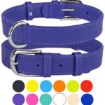 CollarDirect Genuine Leather Dog Collar 12 Colors, Soft Padded Collars Puppy Small Medium Large, Mint Green Black Pink White Red Blue Purple (Purple, Size L Neck Fit 16″-18″)