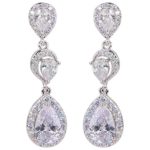 EVER FAITH Women’s CZ Graceful 3 Water Drop Bridal Chandelier Dangle Earrings Silver-Tone