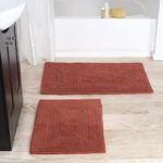 Cotton Bath Mat Set- 2 Piece 100 Percent Cotton Mats- Reversible, Soft, Absorbent and Machine Washable Bathroom Rugs By Lavish Home (Brick)