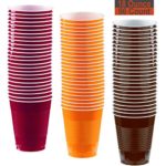 18 oz Party Cups, 96 Count – Burgundy, Pumpkin Orange, Brown – 32 Each Color