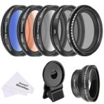Neewer 37 MM Cell Phone Lens Accessory Kit, Includes 0.45X Wide Angle Lens,Lens Clip, Graduated Color Filters (Blue Orange Grey), Circular Polarizer CPL Filter, Neutral Density ND2-400 Filter