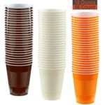 18 oz Party Cups, 96 Count – Brown, Cream, Pumpkin Orange – 32 Each Color