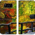 Samsung Galaxy S8 Plus Flip Fabric Wallet Case Image of Tree red Fall Autumn Nature Forest Foliage Orange Leaves Landscape Color Green Countryside Leaf October