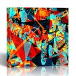Emvency Painting Wall Art Canvas Print Square 16×16 Inches Texture Triangles and Different Shapes Blue Orange Yellow Red Colors Abstract Decoration Wooden Frame