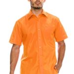 JC DISTRO Men’s Regular-Fit Solid Color Short Sleeve Dress Shirt, Orange Shirts (L)